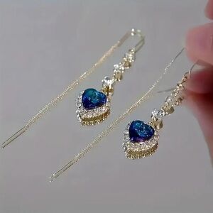 Prom blue crystal heart navy earrings